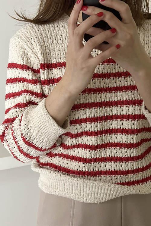 structure stripe knit (red+beige)